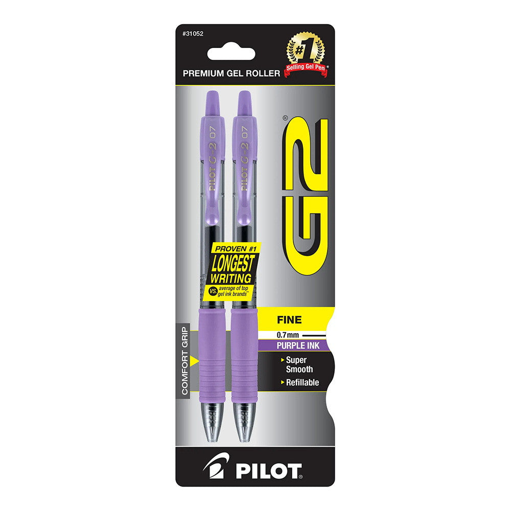 Pilot G2 Premium Gel Roller Pens, Fine Point 0.7 mm, Purple Ink, 2 Ea
